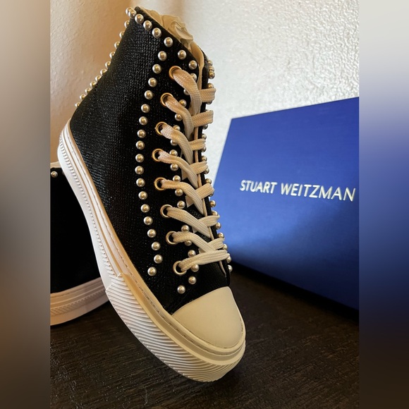 NEVER WORN STUART WEITZMAN Pearl Laced High-Top Sneaker - Picture 2 of 14
